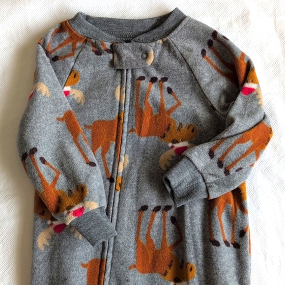 child of mine moose fleece zipper footie sleeper pajamas 6-9 months baby unisex - Picture 2 of 6